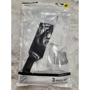 Bespoke Black 3 piece Men’s Dress Shirt & Tie Set. Classic Fit size. Size M